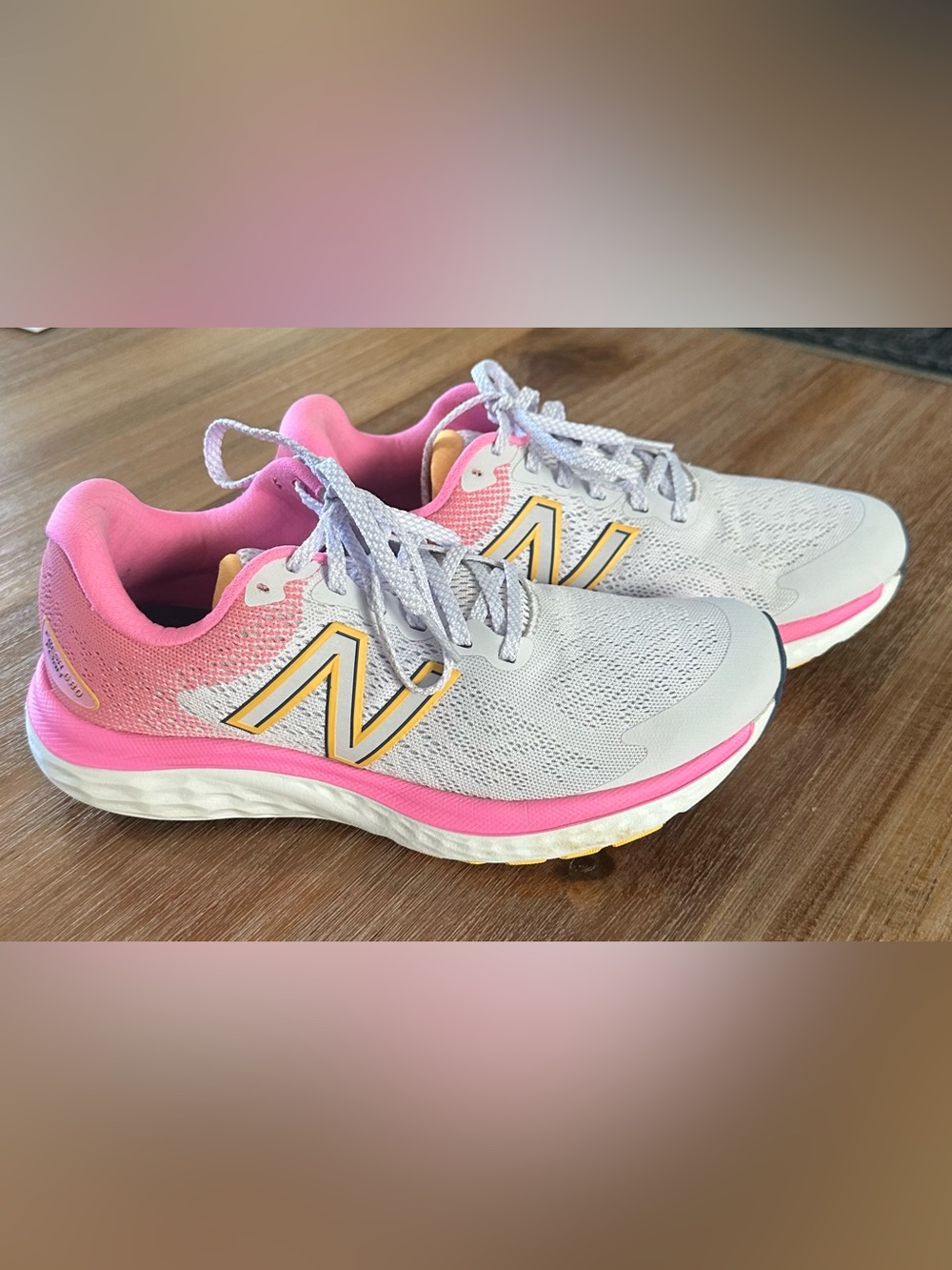 New Balance Women's White, Pink & Yellow Athletic Running Shoes 7.5